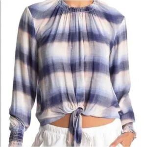 Anthropologie Cloth & Stone Blue Plaid Blouse - Women’s US L